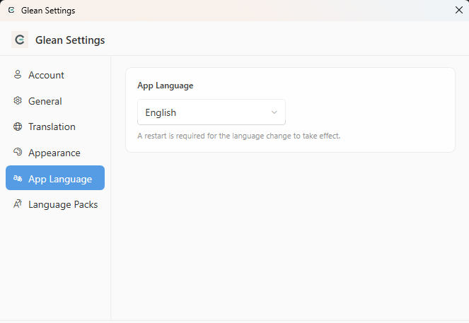 Glean app language settings